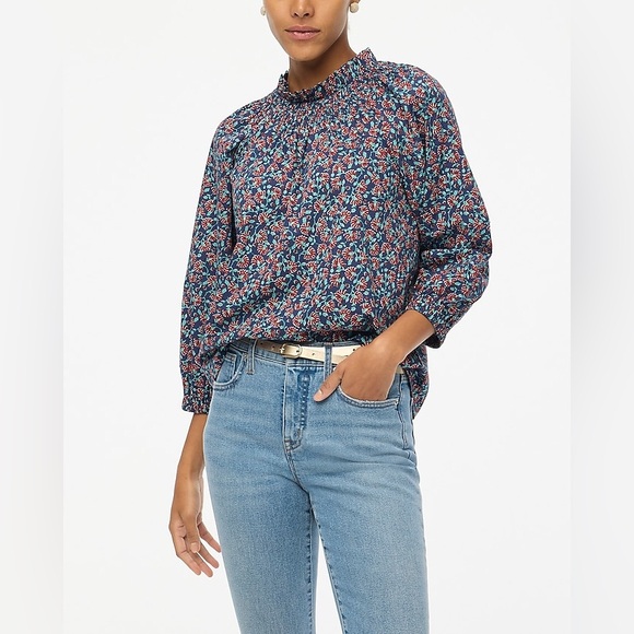 J. Crew Smocked Neck Floral Top - Picture 1 of 7